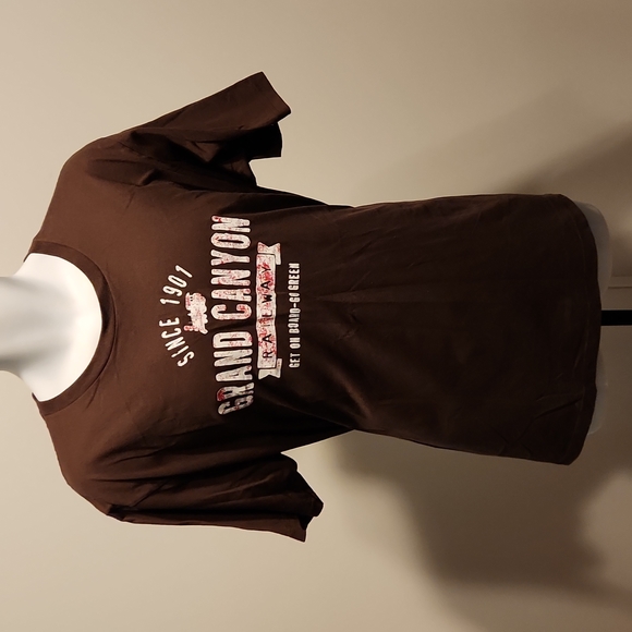 Grand Canyon railway train art brown L tshirt - Picture 1 of 2